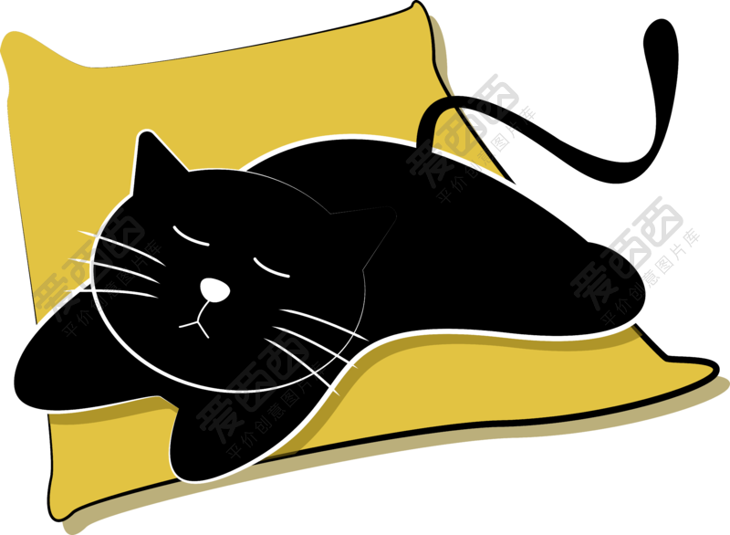 手绘矢量卡通可爱午睡黑猫-设计元素-爱西西
