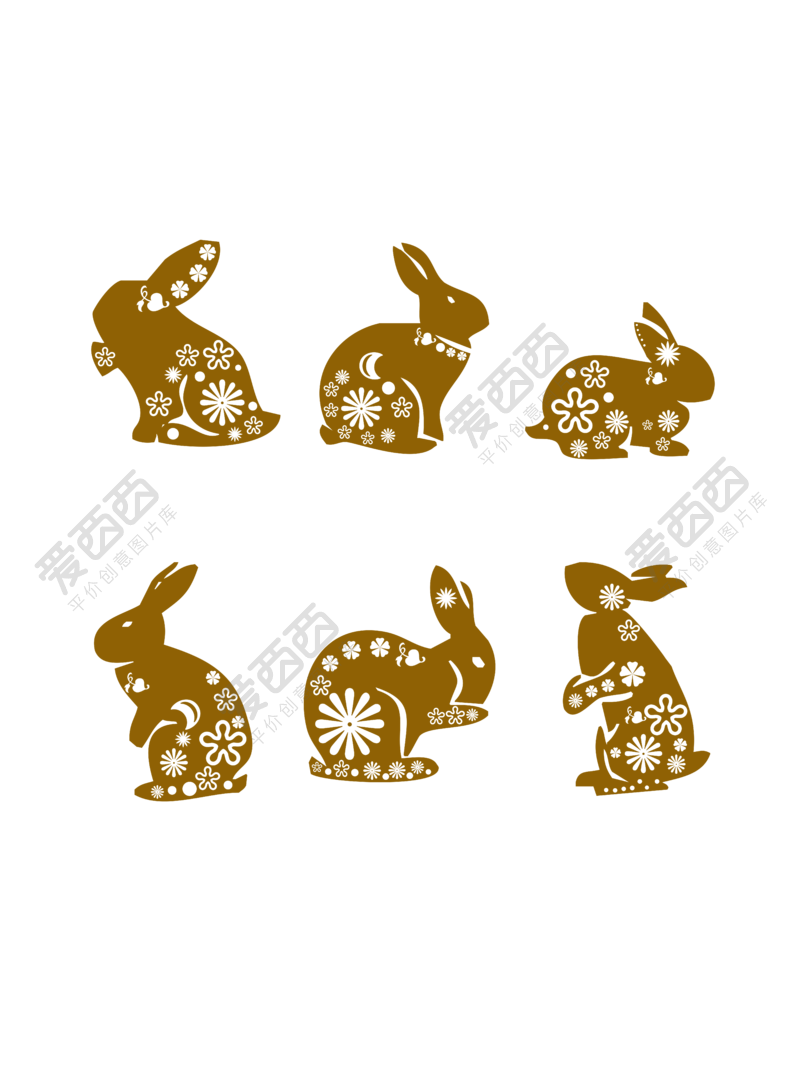 兔年烫金剪纸窗花兔子（一张4个起）-设计元素-爱西西